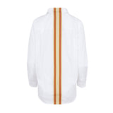 White shirt with pink striped ribbon