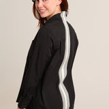 Black shirt with striped ribbon