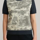 Jersey toile de jouy gris