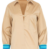 Camisa camel raya turquesa