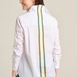Camisa blanca cinta raya turquesa