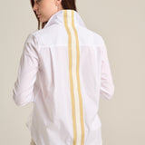 Camisa blanca cinta raya mostaza