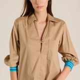 Camisa camel raya turquesa