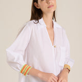 Camisa blanca raya verde flúor