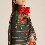 Poncho reversible floral verde