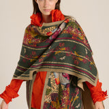 Poncho reversible floral verde