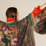 Poncho reversible floral verde