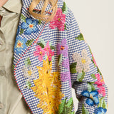 سترة مطرزة بنمط مربعات الجينغهام