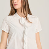 قميص تكنو أبيض مكشكش