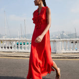 Red linen dress