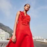 Red linen dress
