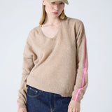 PULL ML COL BANDES SLEEVE CHESTNUT