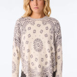 Mela Bandana V-Neck Sweater, White and Gray