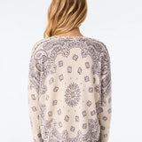 Mela Bandana V-Neck Sweater, White and Gray