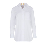 Camisa blanca cinta raya mostaza